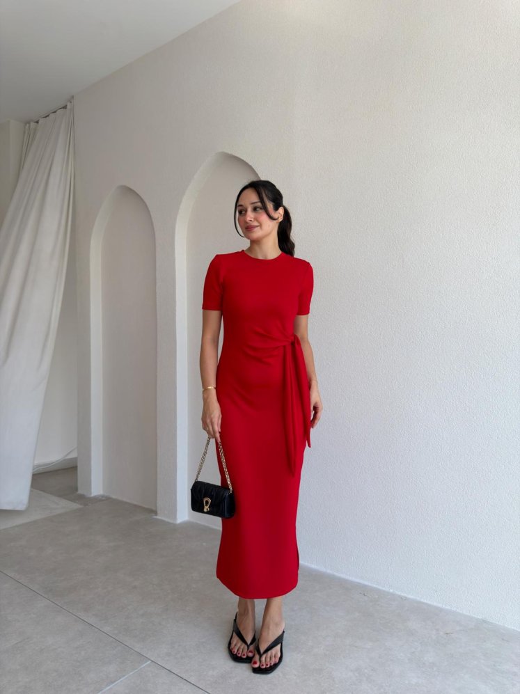 LEBRON Midi Elbise 9051 - Kırmızı - Mooi Butik