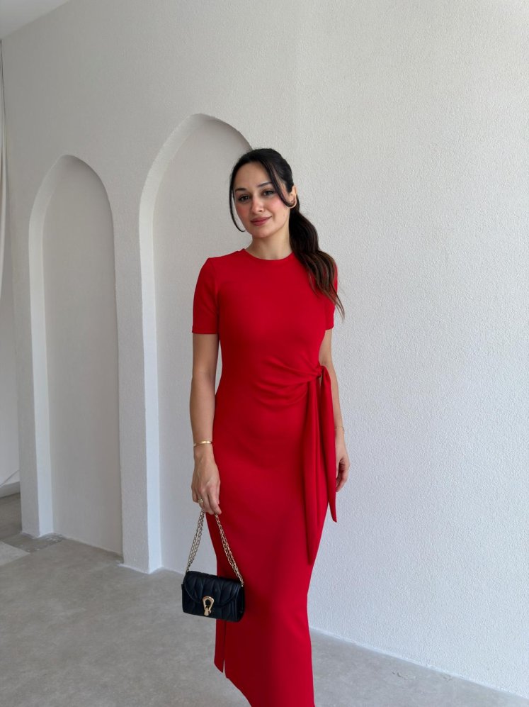 LEBRON Midi Elbise 9051 - Kırmızı - Mooi Butik