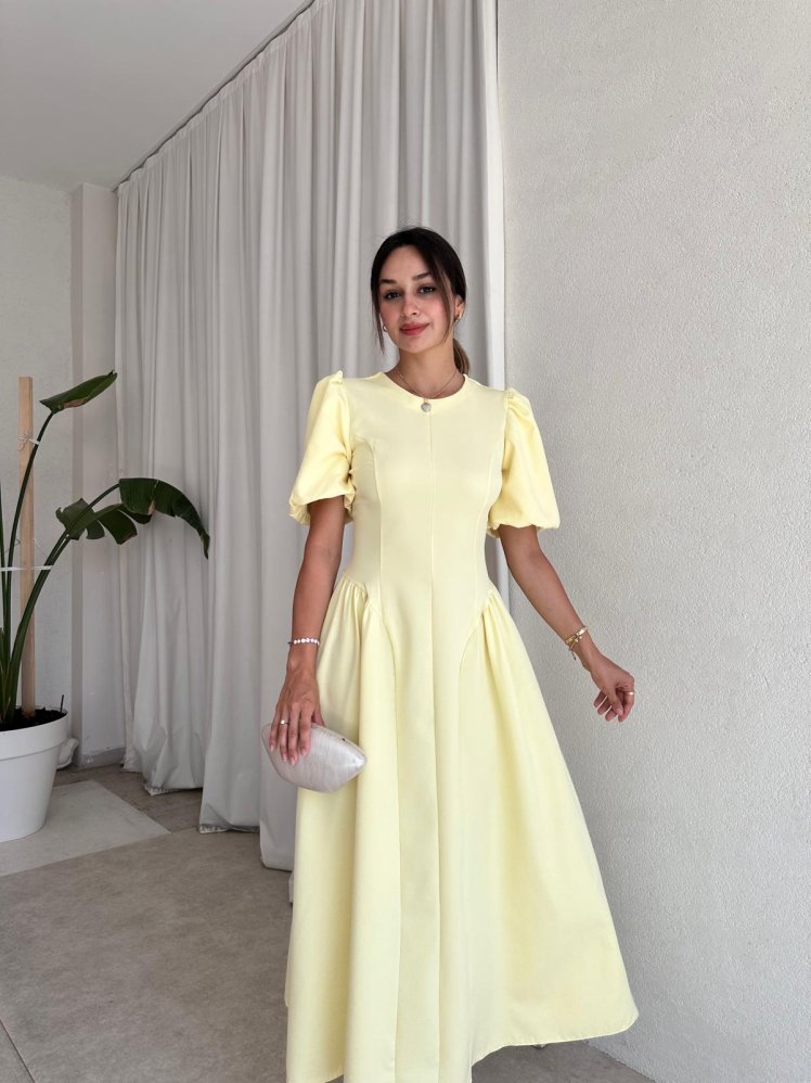 LEDORE Midi Elbise 7857 - Sarı - Mooi Butik