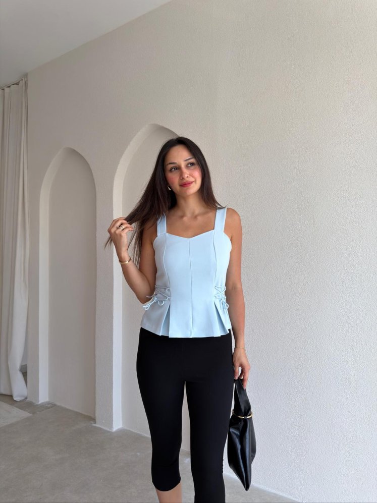 LEMİNA Bel Detaylı Bluz 8027 - Bebe Mavisi - Mooi Butik