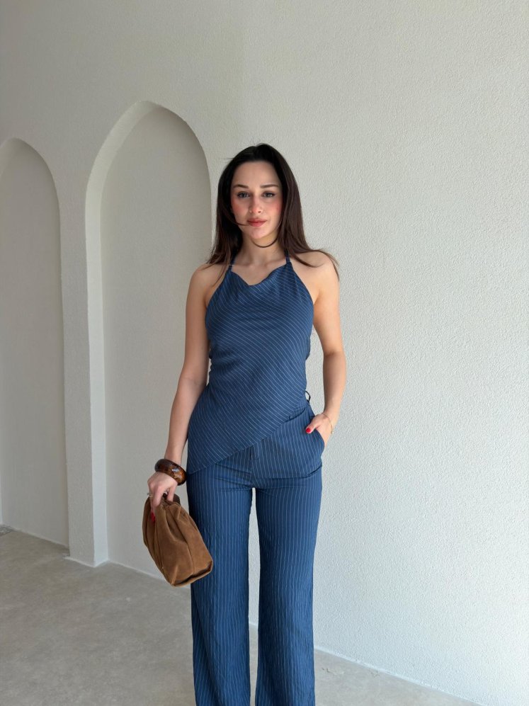 LESLA Çizgili Takım 1138 - Lacivert - Mooi Butik