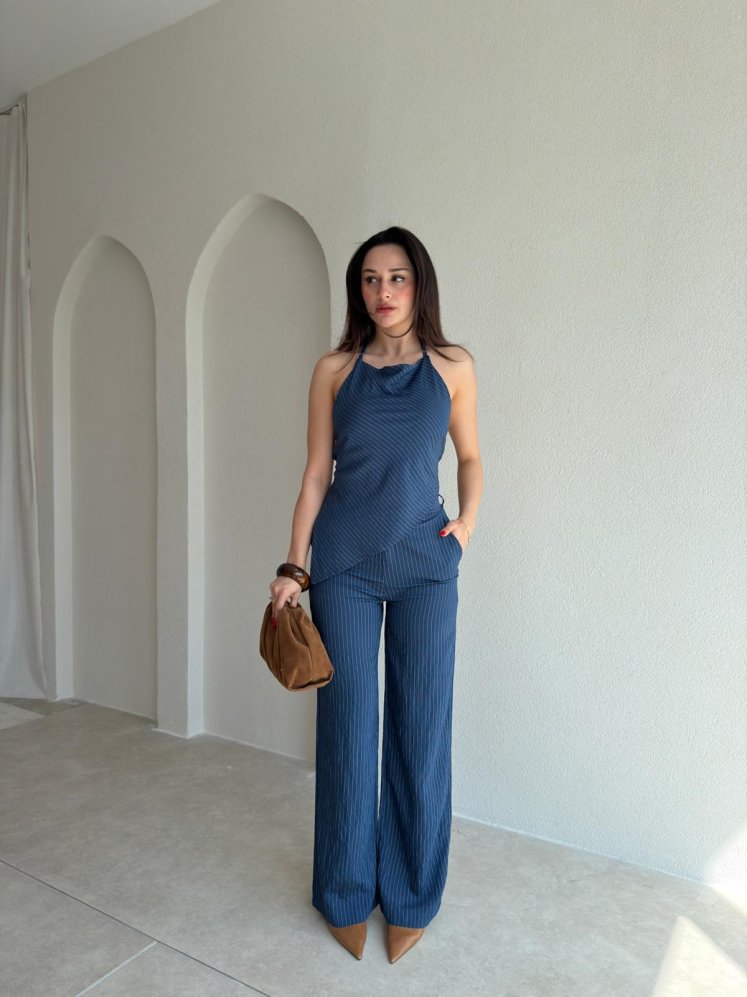 LESLA Çizgili Takım 1138 - Lacivert - Mooi Butik