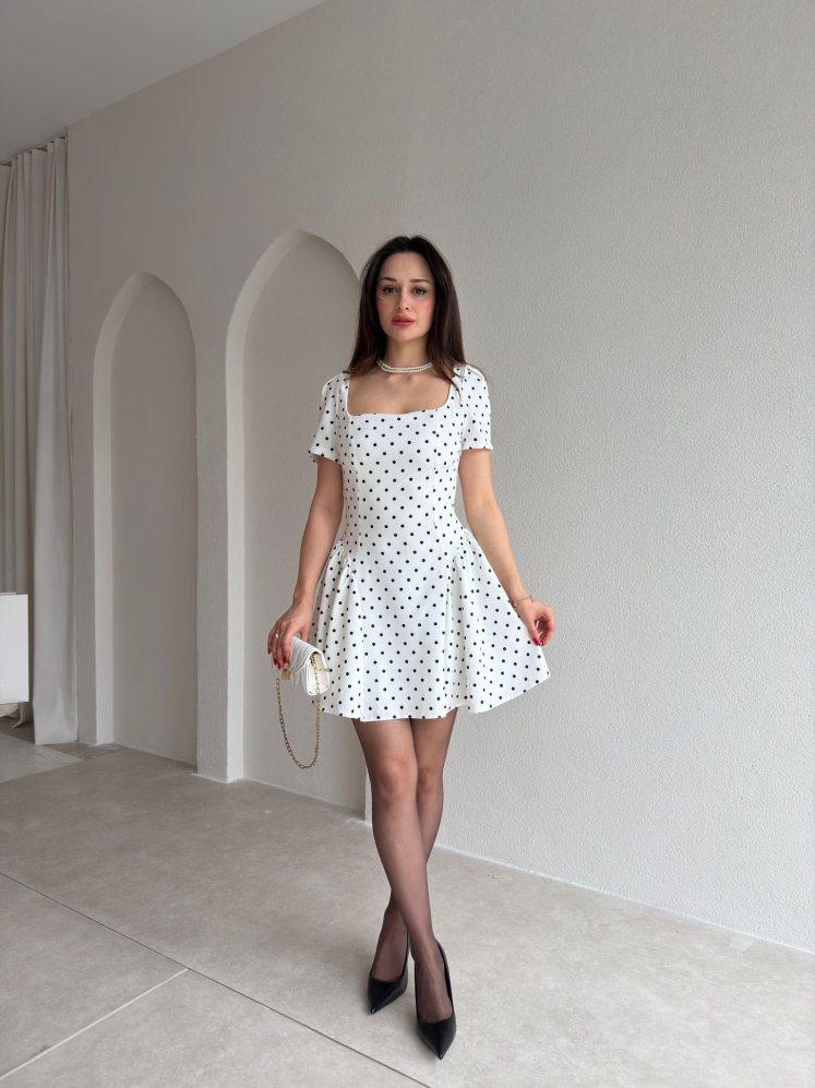 LESTER Puantiyeli Mini Elbise 2984 - Beyaz - Mooi Butik