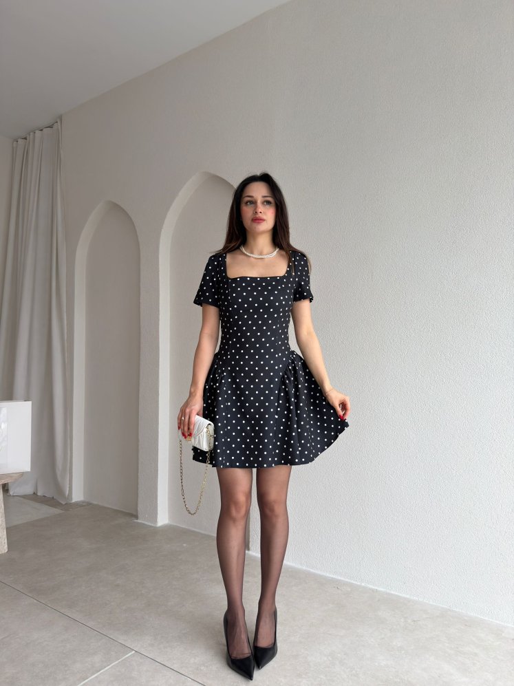 LESTER Puantiyeli Mini Elbise 2984 - Siyah - Mooi Butik
