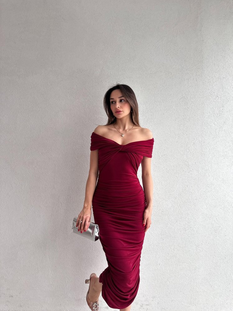 LEVY Midi Elbise 4747 - Bordo - Mooi Butik