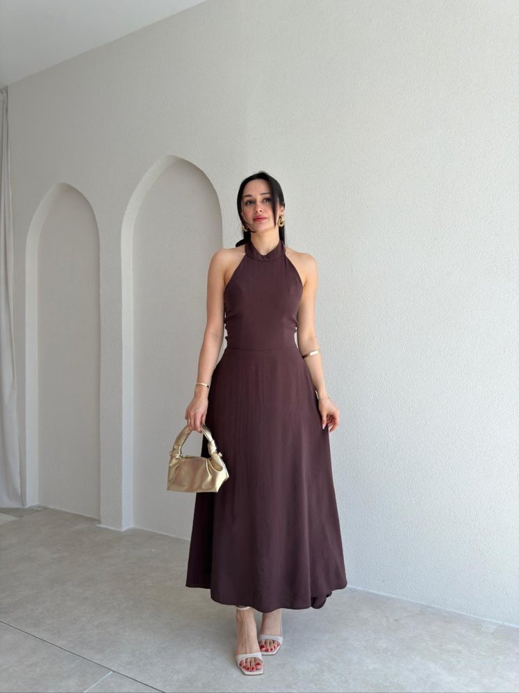 LİANE Midi Elbise 9010 - Acı Kahve - Mooi Butik