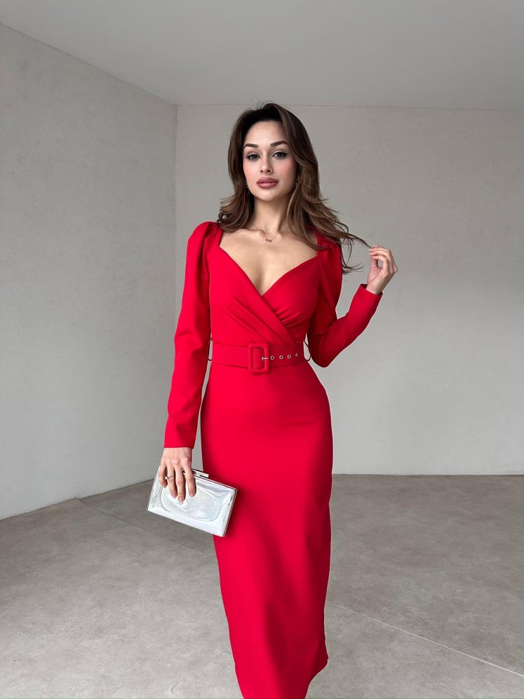 LİLLİAN Midi Elbise 8349 - Kırmızı - Mooi Butik