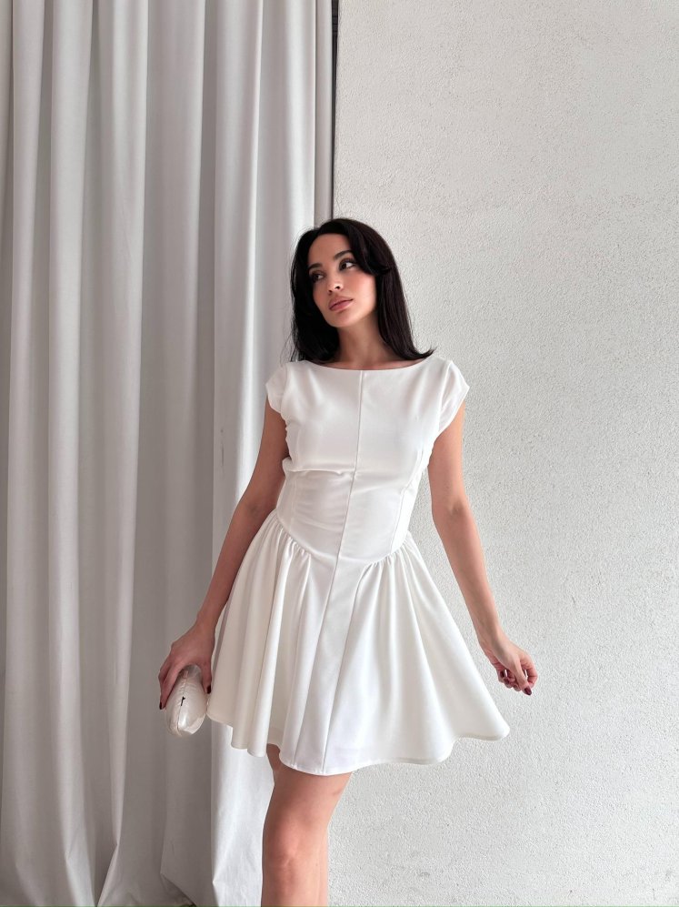 LİME Mini Elbise 3400 - Beyaz - Mooi Butik