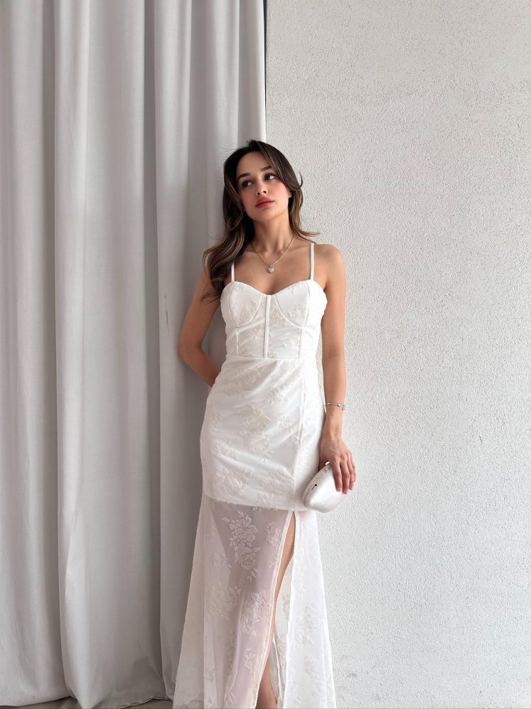 LİNDİE Maxi Elbise 7834 - Beyaz - Mooi Butik