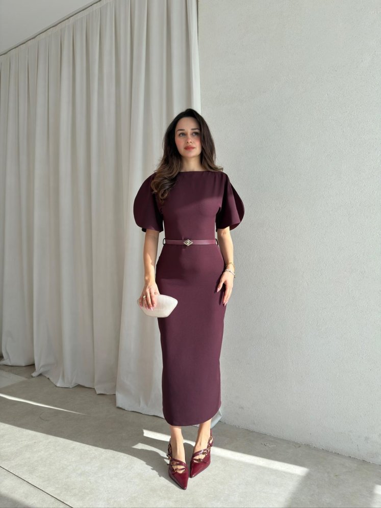 LİNEN Elbise 8822 - Mürdüm - Mooi Butik