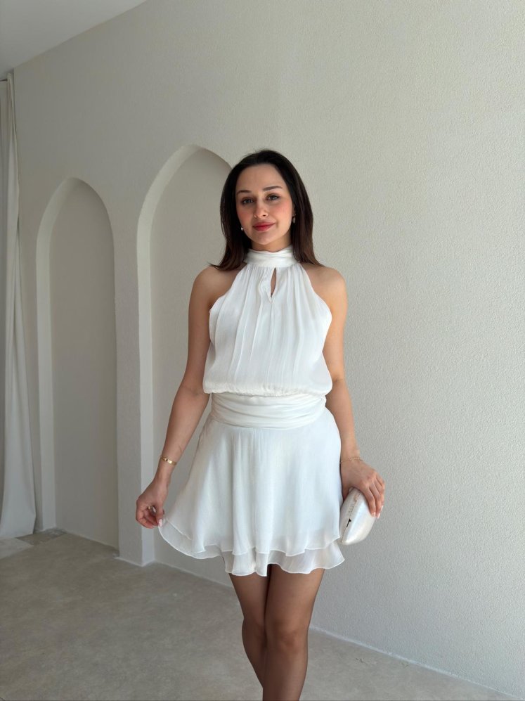 LİPAS Mini Elbise 8916 - Beyaz - Mooi Butik