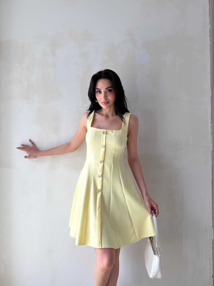 LİSMAN Mini Elbise 5086 - Sarı - Mooi Butik