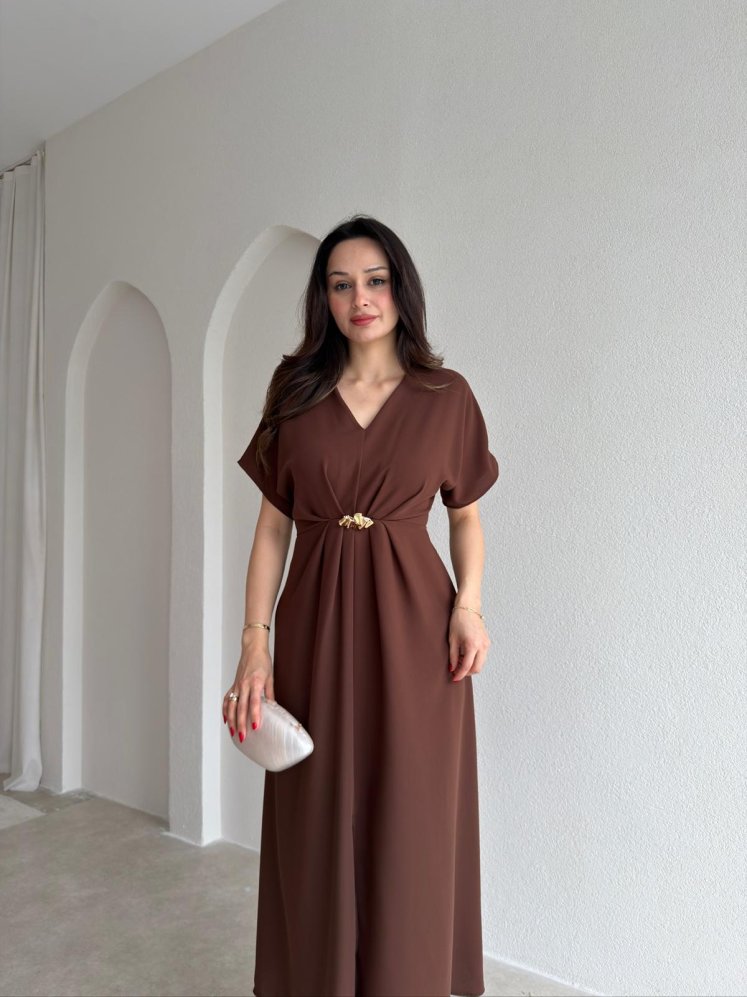 LİSTEN Midi Elbise 5511 - Kahverengi - Mooi Butik