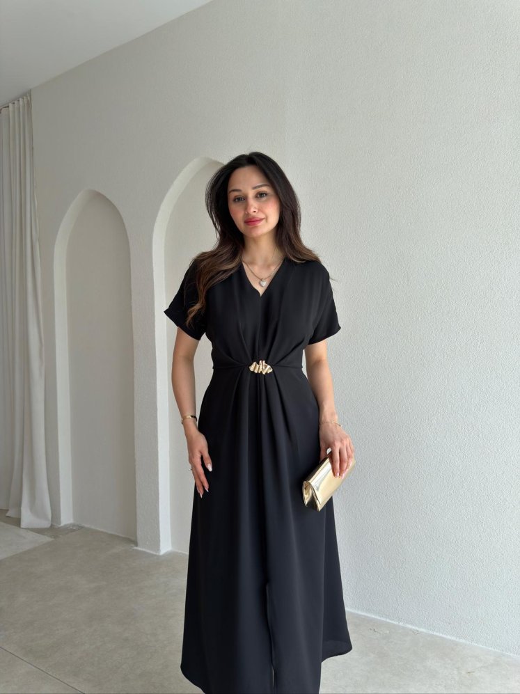  LİSTEN Midi Elbise 5511 - Siyah - Mooi Butik