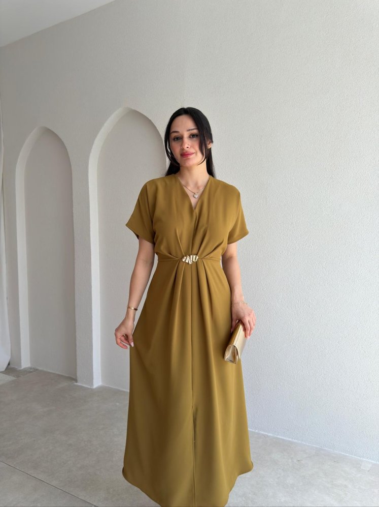 LİSTEN Midi Elbise 5511 - Yağ Yeşili - Mooi Butik