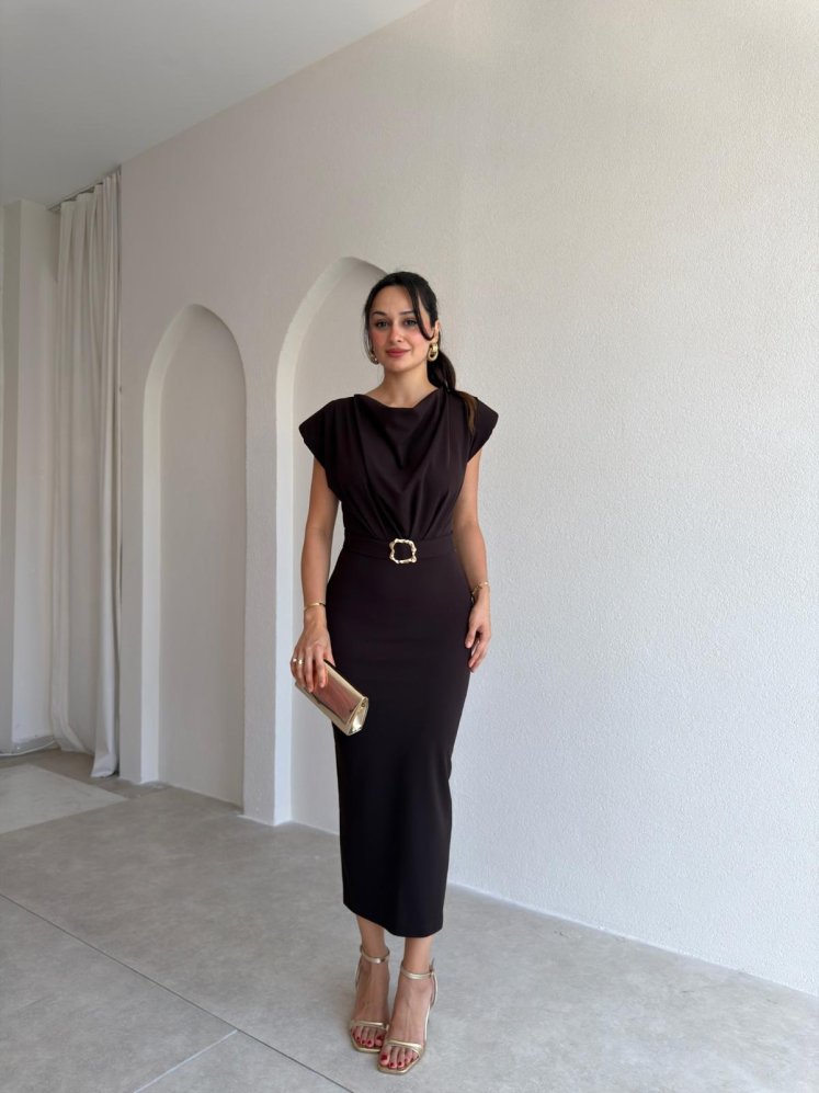 LİXY Midi Elbise 3003 - Acı Kahve - Mooi Butik