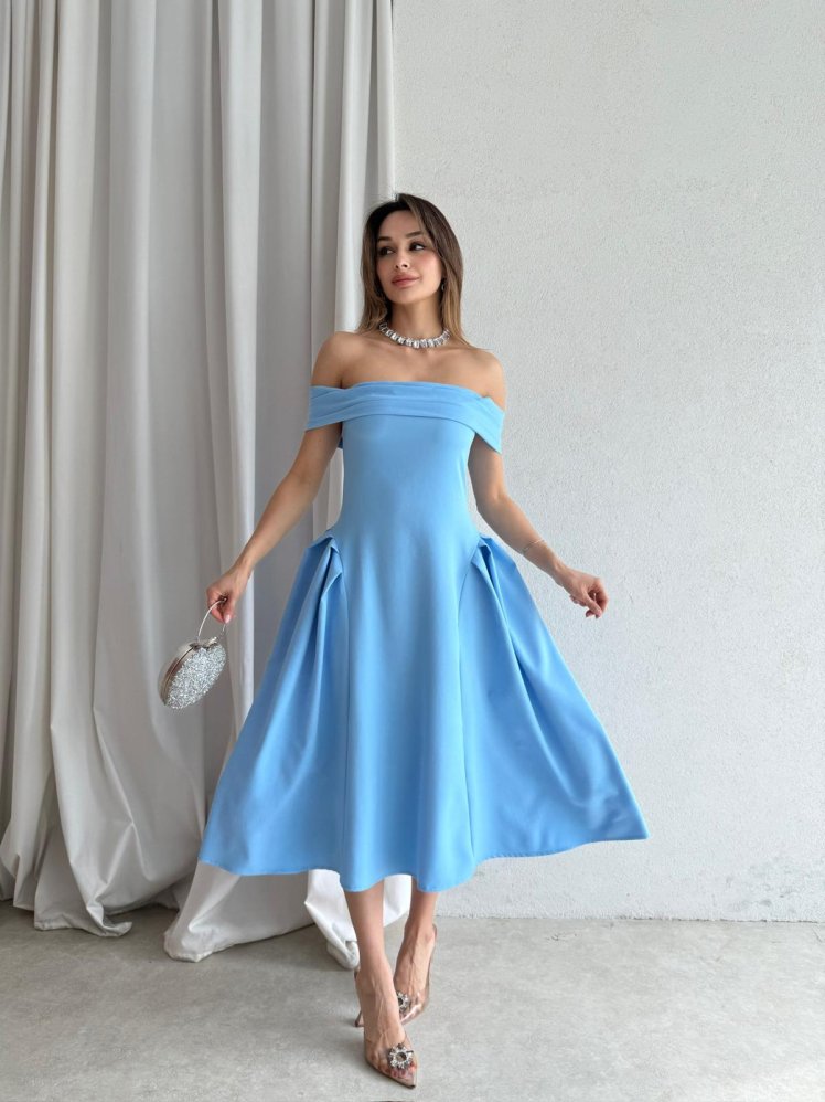 LODA Midi Elbise 5042 - Mavi - Mooi Butik