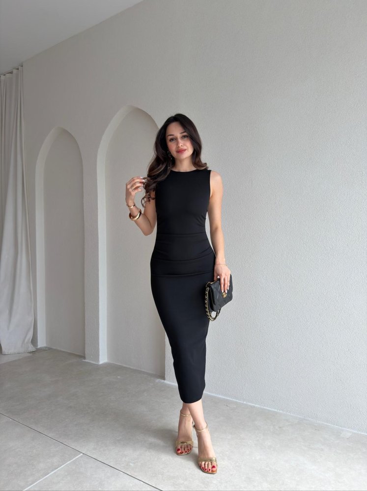  LONDON Midi Elbise 9842 - Siyah - Mooi Butik