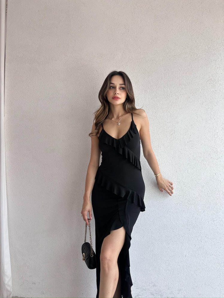 LONGAN Maxi Elbise 8194 - Siyah - Mooi Butik