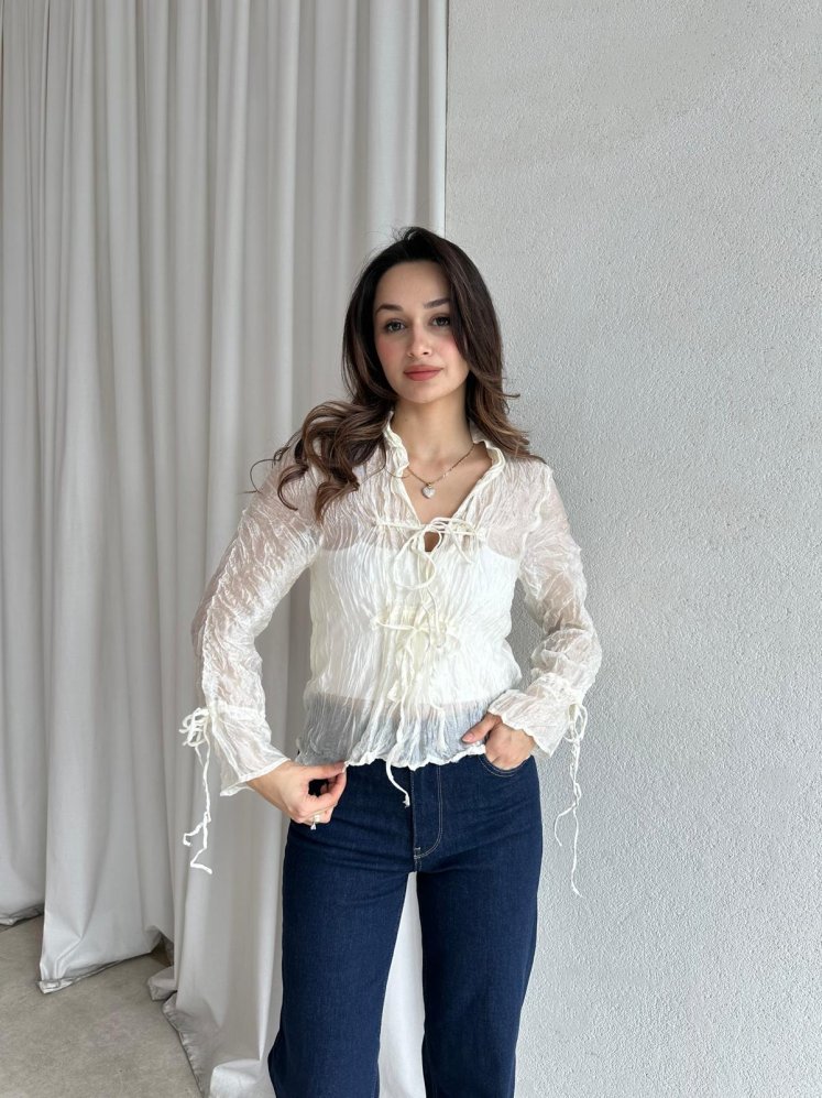 LOSE Transparan Bluz 8603 - Beyaz - Mooi Butik