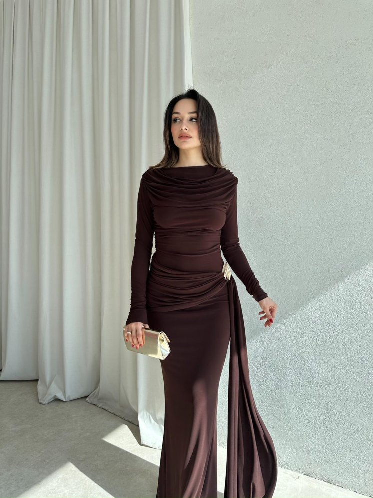 LOST Maxi Elbise 8644 - Acı Kahve - Mooi Butik