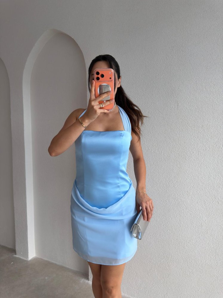 LUBA Mini Elbise 6521 - Bebe Mavisi - Mooi Butik
