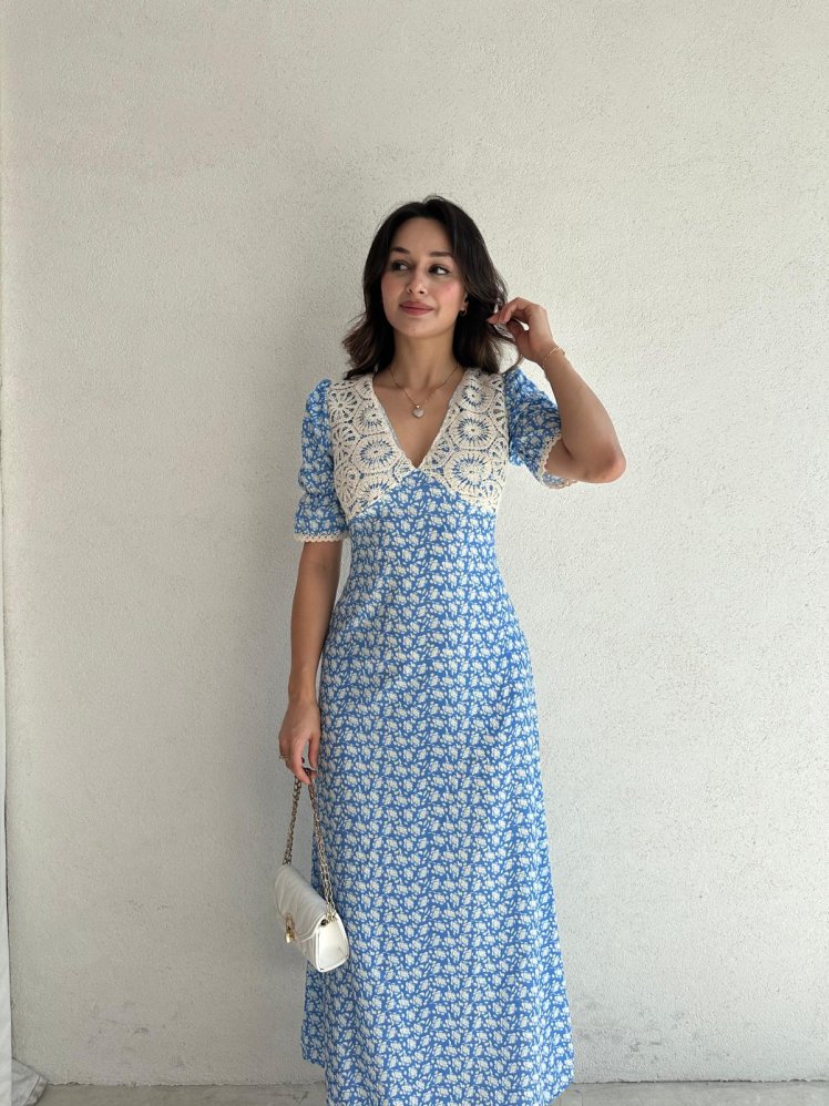 LUBOV Elbise 8551 - Mavi - Mooi Butik