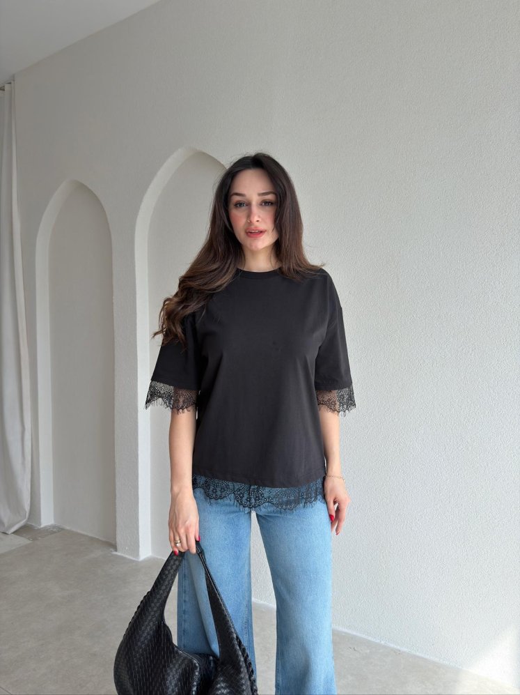LUDO Dantel Detaylı Bluz 9455- Siyah - Mooi Butik