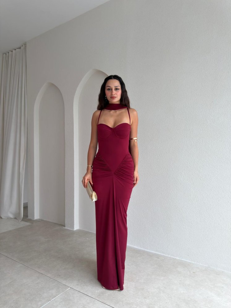 LUMERO Maxi Elbise 3693 - Bordo - Mooi Butik