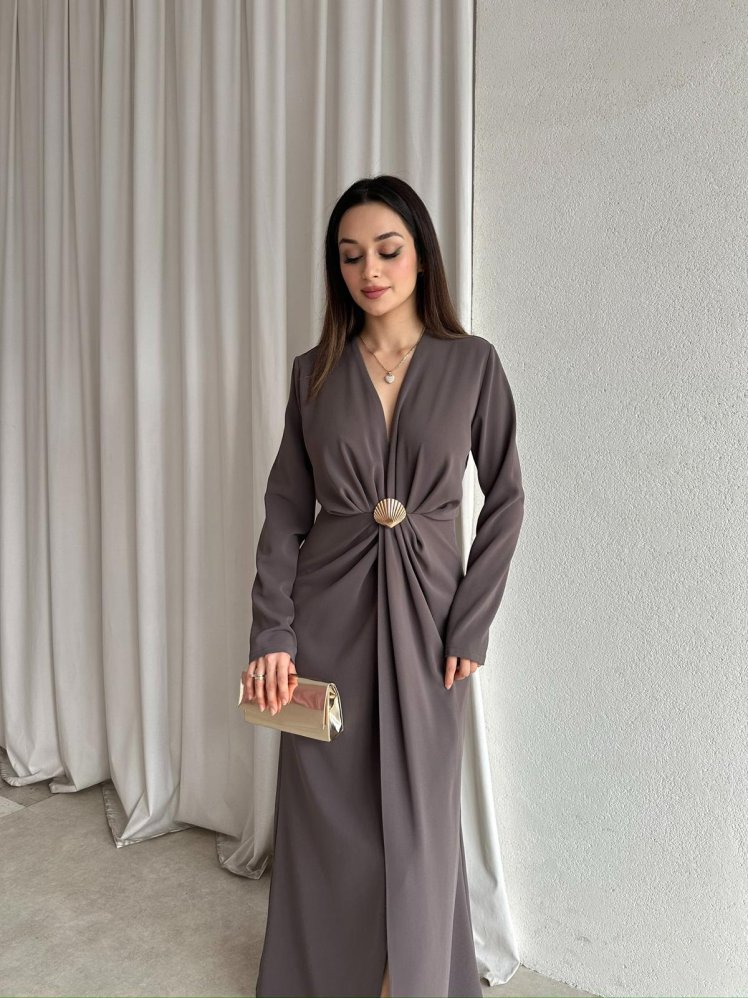 LUXE Maxi Elbise 8588 - Haki - Mooi Butik