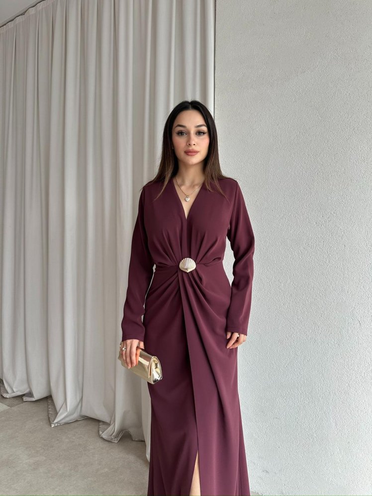 LUXE Maxi Elbise 8588 - Bordo - Mooi Butik