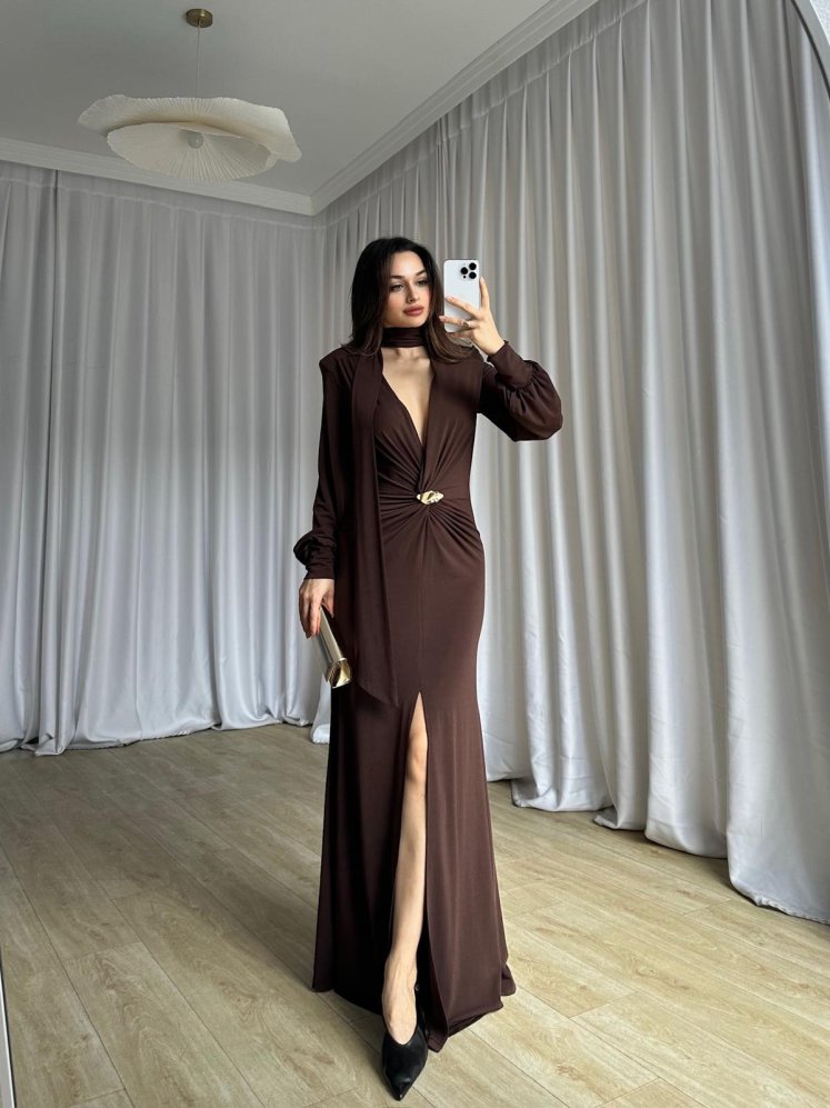 LUXORA Maxi Elbise 8243 - Acı Kahve - Mooi Butik
