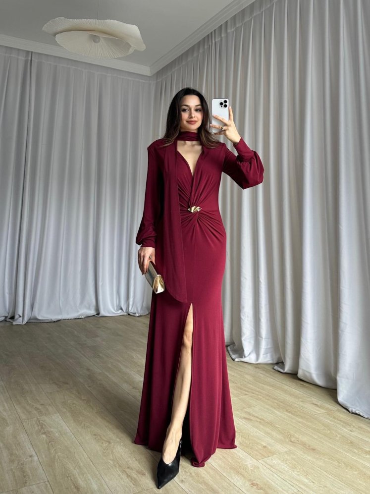 LUXORA Maxi Elbise 8243 - Bordo - Mooi Butik