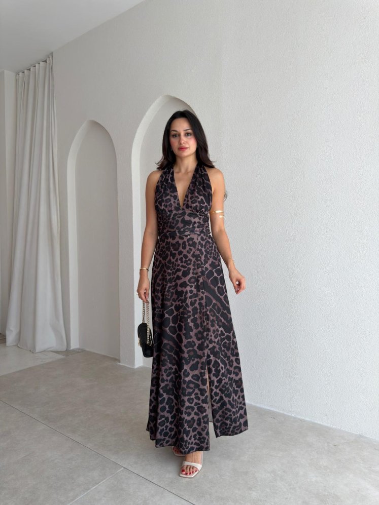 LYKİA Desenli Maxi Elbise 3053 - Siyah - Mooi Butik