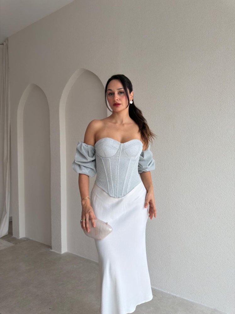 MADDY Simli Korse Bluz 3741 - Gri - Mooi Butik