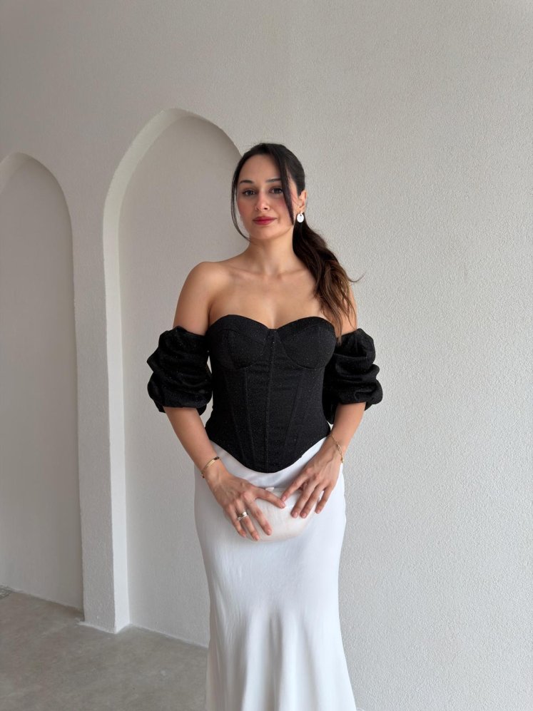 MADDY Simli Korse Bluz 3741 - Siyah - Mooi Butik