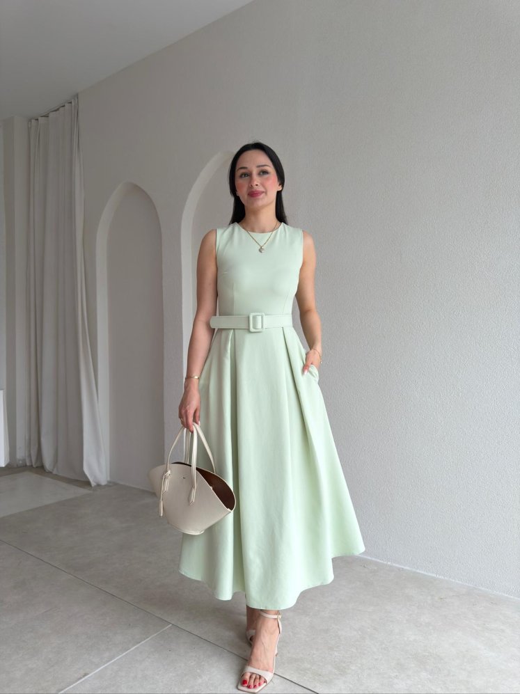 MAGNETO Kemerli Midi Elbise 5505 - Mint - Mooi Butik