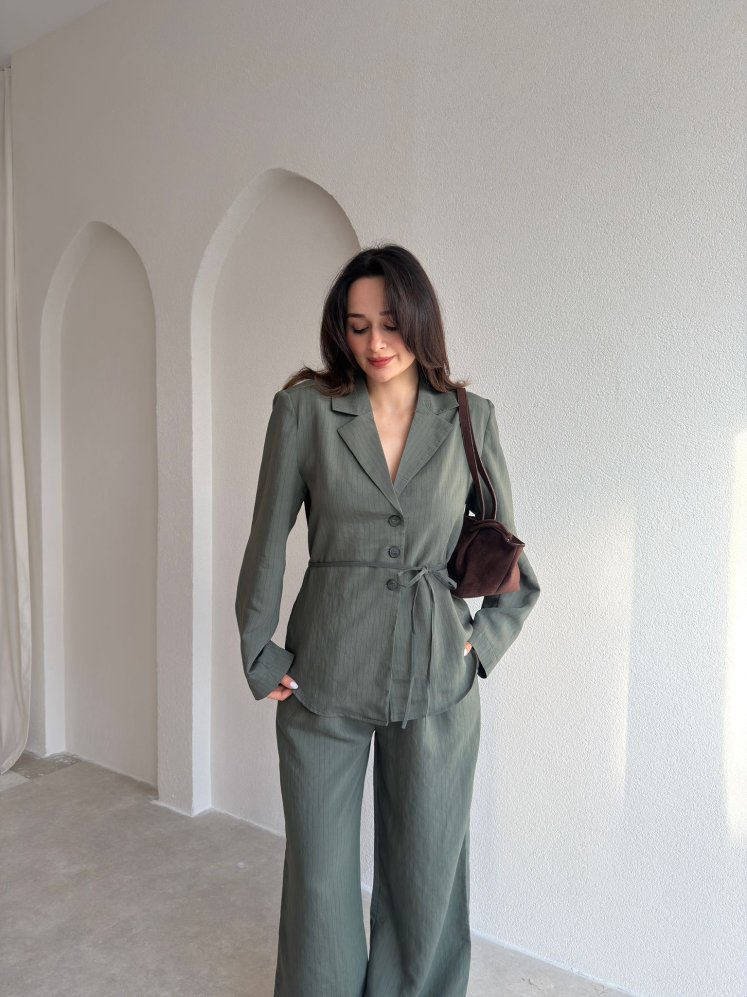 MAİN Çizgili Takım 8330 - Yeşil - Mooi Butik