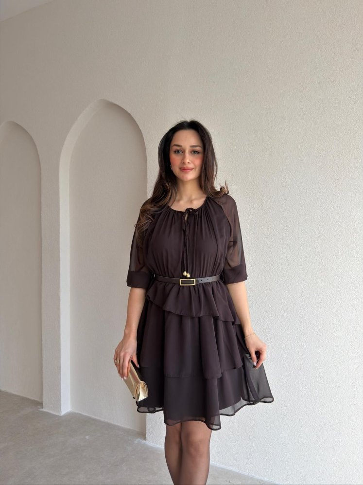 MAJORELLE Mini Elbise 9654 - Acı Kahve - Mooi Butik