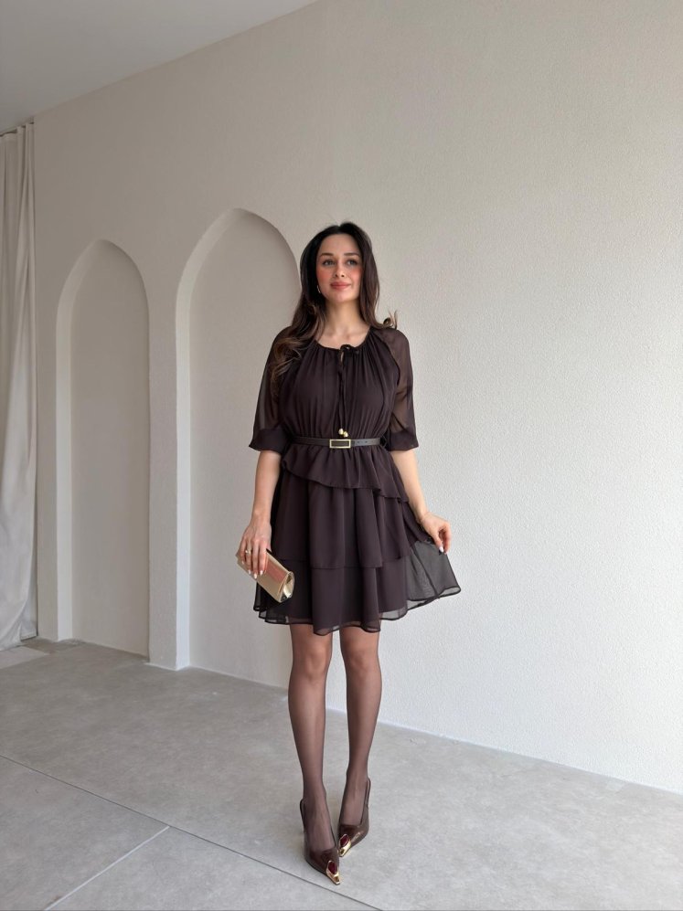 MAJORELLE Mini Elbise 9654 - Acı Kahve - Mooi Butik