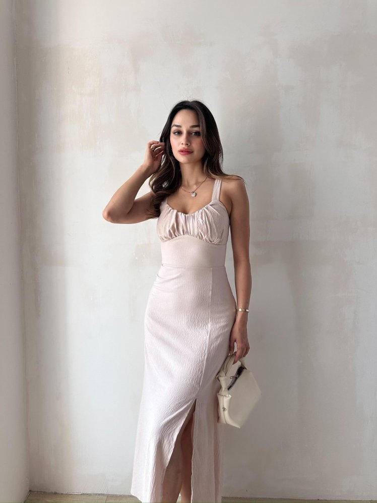 MAJORİ Midi Elbise 8871 - Vizon - Mooi Butik