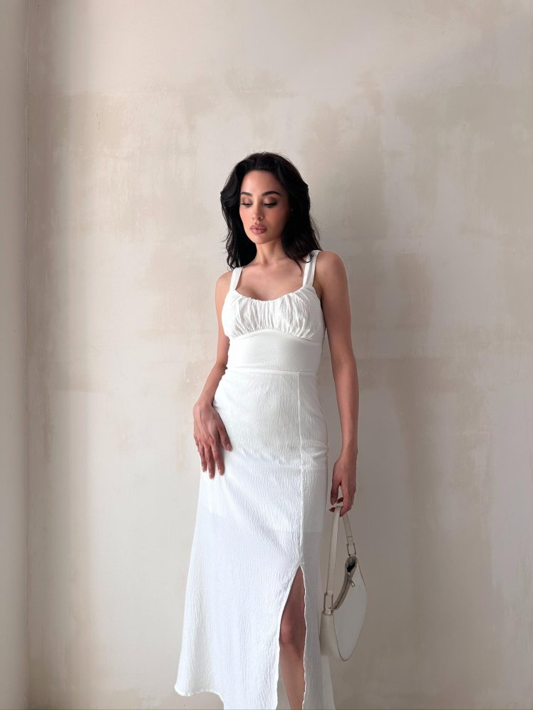 MAJORİ Midi Elbise 8871 - Beyaz - Mooi Butik