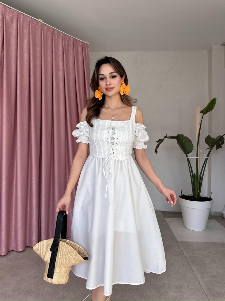 MALLORY Midi Elbise 2551 - Beyaz - Mooi Butik