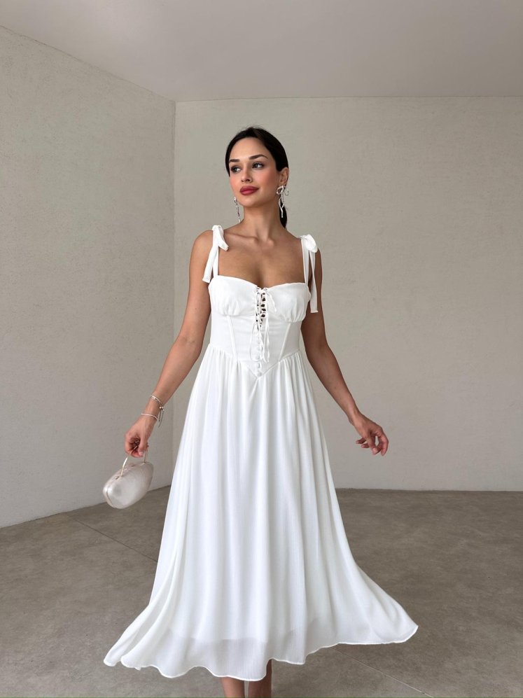 MANSELA Midi Elbise 2091 - Beyaz - Mooi Butik