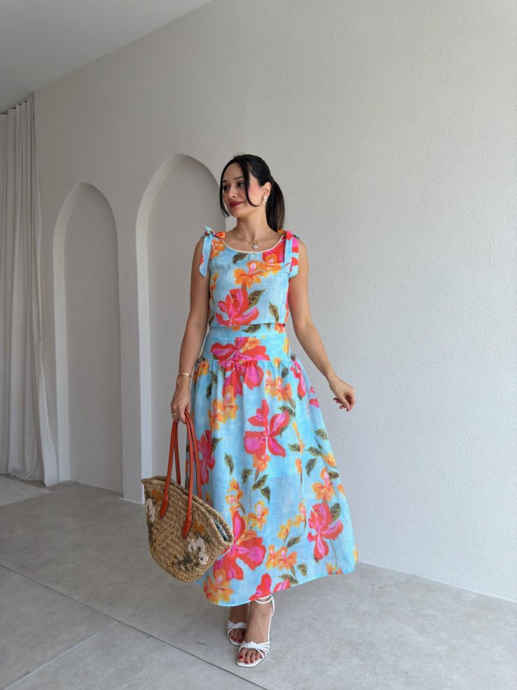 MARA Çiçek Detaylı Takım 3269 - Mavi - Mooi Butik