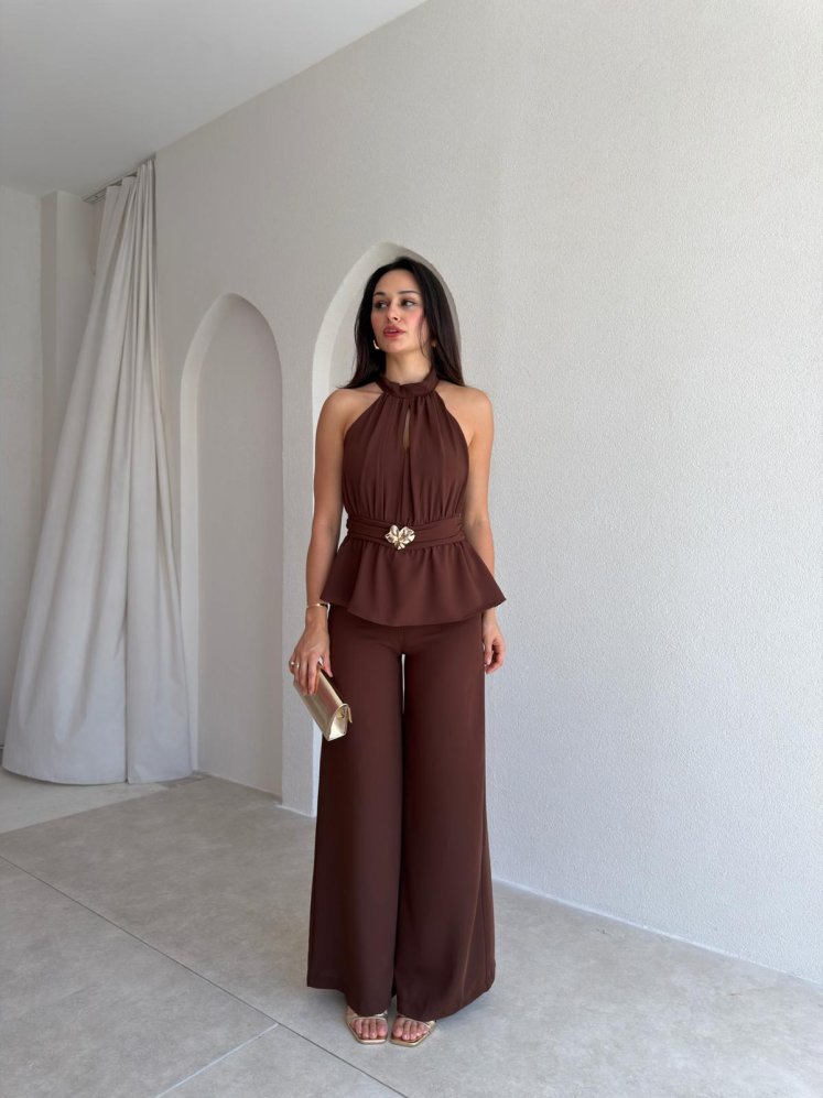 MARFA Broşlu Tulum 3767 - Acı Kahve - Mooi Butik
