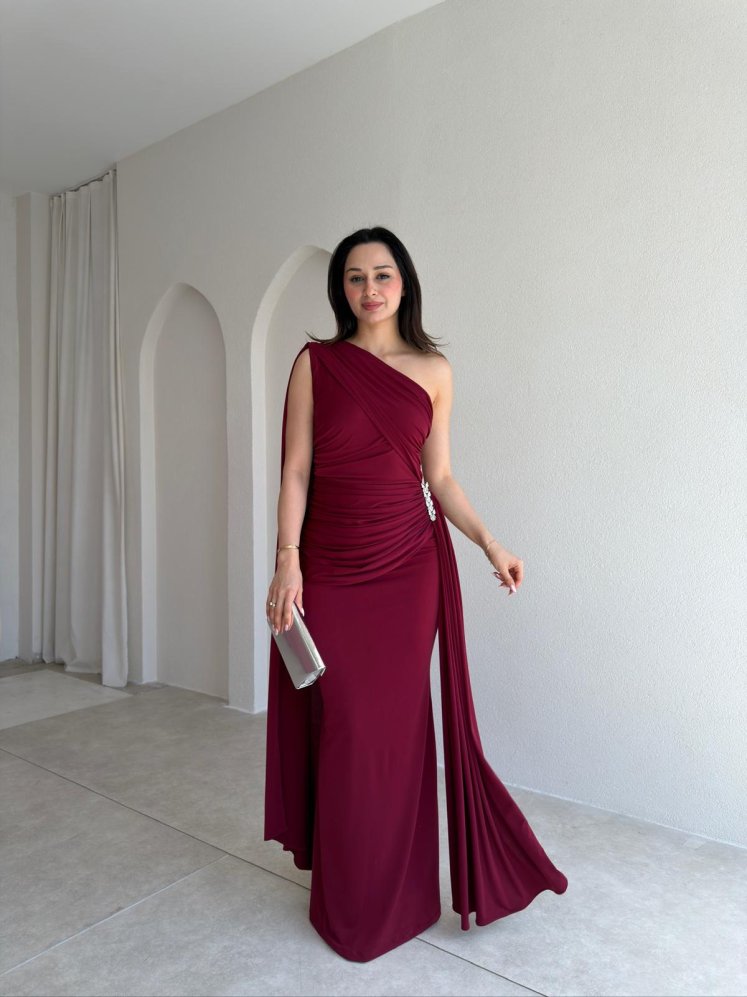 MARİNEL Maxi Elbise 8936 - Bordo - Mooi Butik