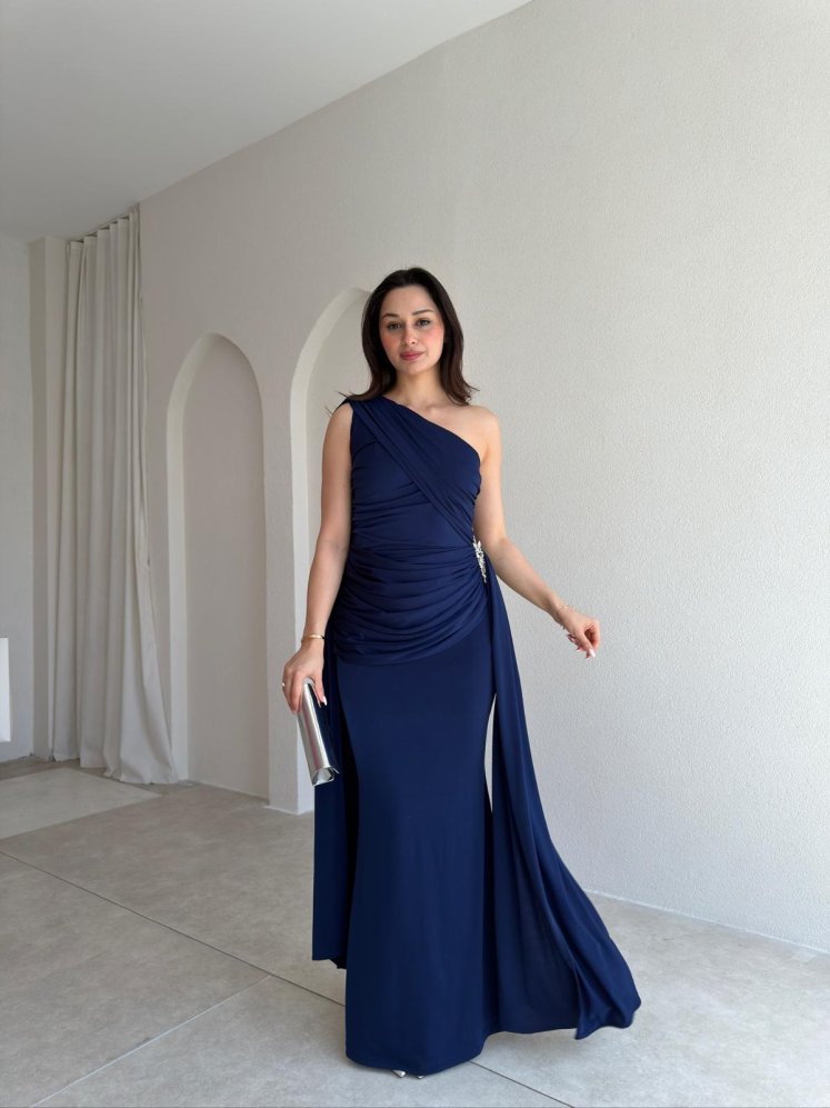 MARİNEL Maxi Elbise 8936 - Lacivert - Mooi Butik
