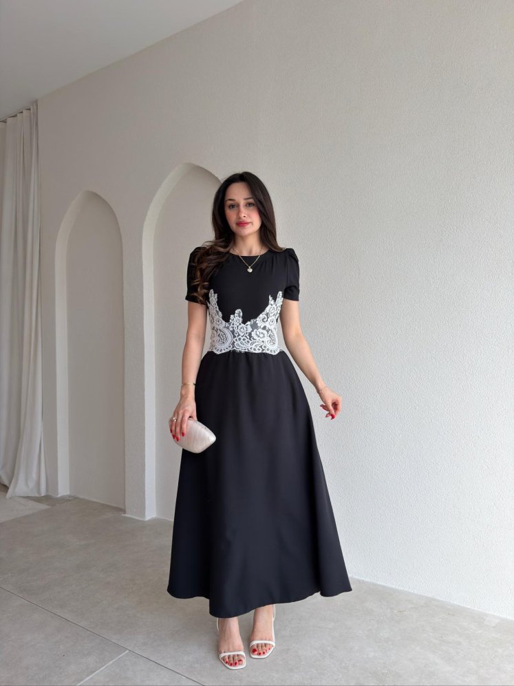 MARSİLYA Dantel Detaylı Elbise 5446 - Siyah - Mooi Butik
