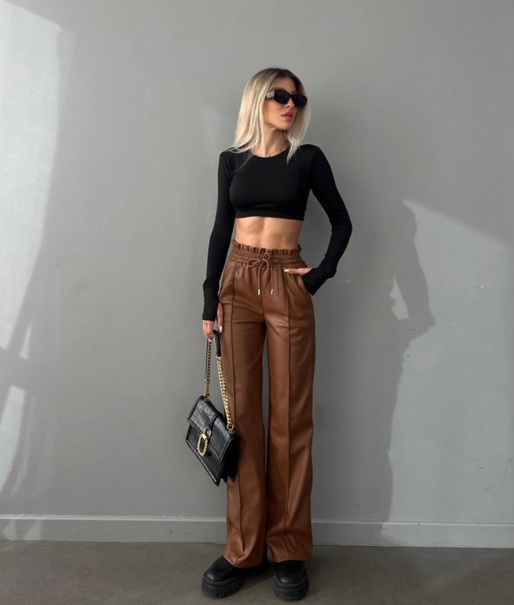 MARYLAND Deri Jogger Pantolon 3893 - Kahverengi - Mooi Butik